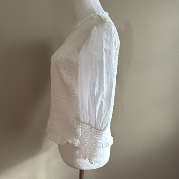Veronica Beard Kali Smocked White Top Long Puff Sleeve Casual Blouse Size 10 - Picture 11 of 15